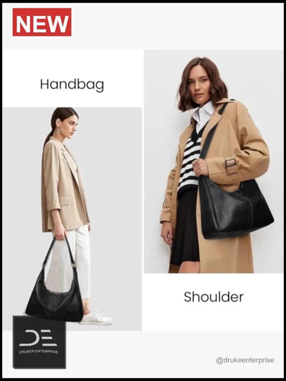 PU Leather Slouchy Hobo Shoulder Bag with Zipper Large Capacity